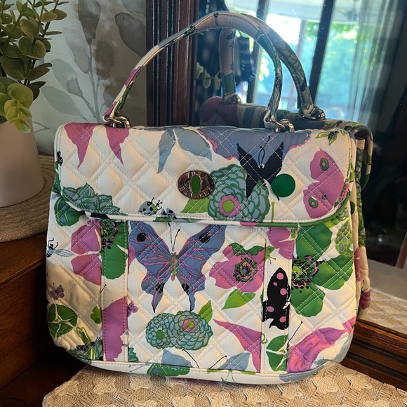 Vera Bradley Handbags - VERA BRADLEY Quilted Sateen Nicole Top Handle Purse in Spring Butterfly *RETIRED